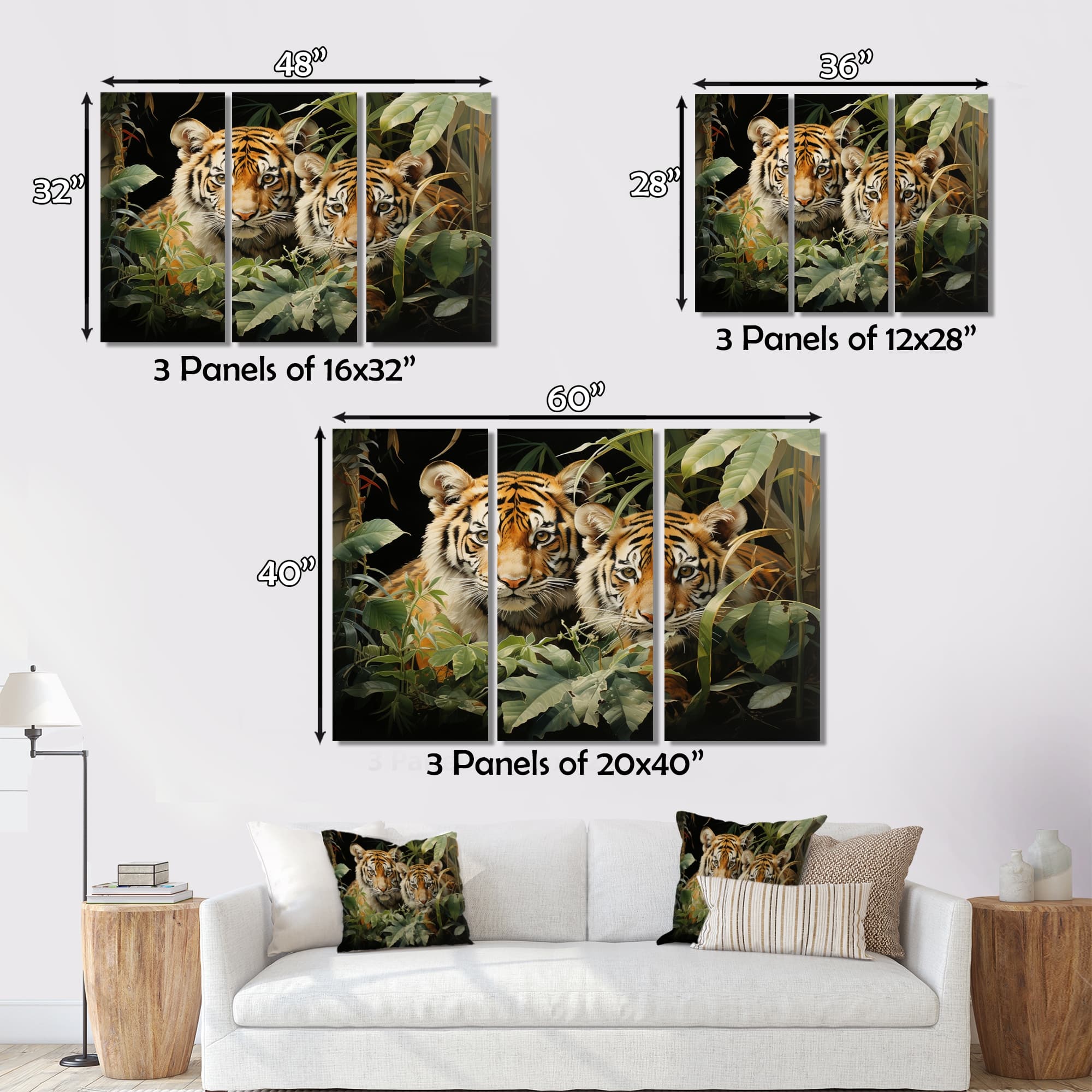 Designart "Asian Art Tigers In Jungle III" Asian Canvas Art Print Set